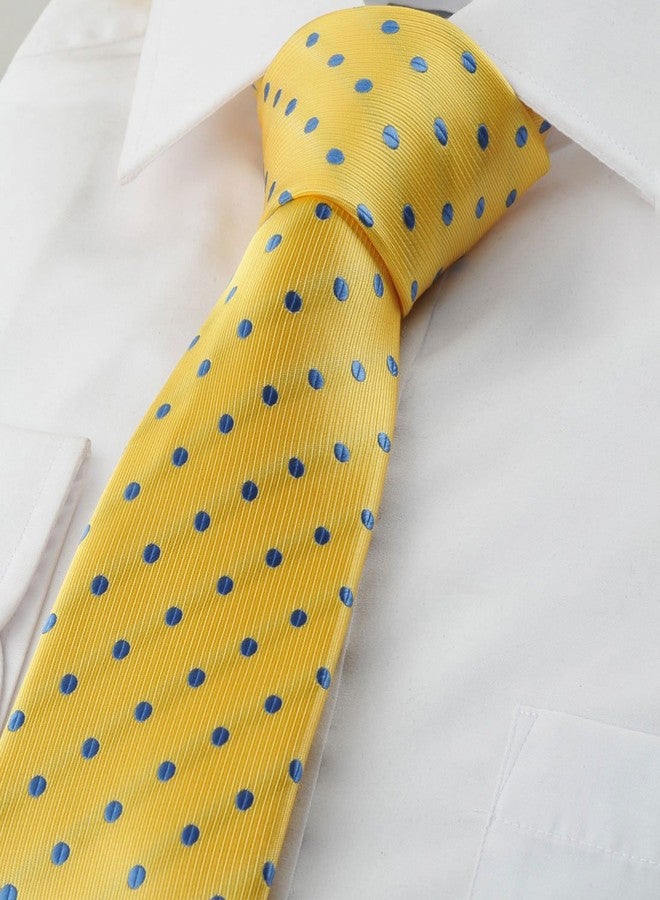 KissTies Yellow Blue Polka Dot Tie Mens Necktie Wedding Ties + Gift Box - Image 4
